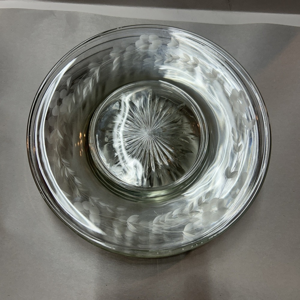Vintage Floral Etched Glass 8" Luncheon Plates Set Of 5